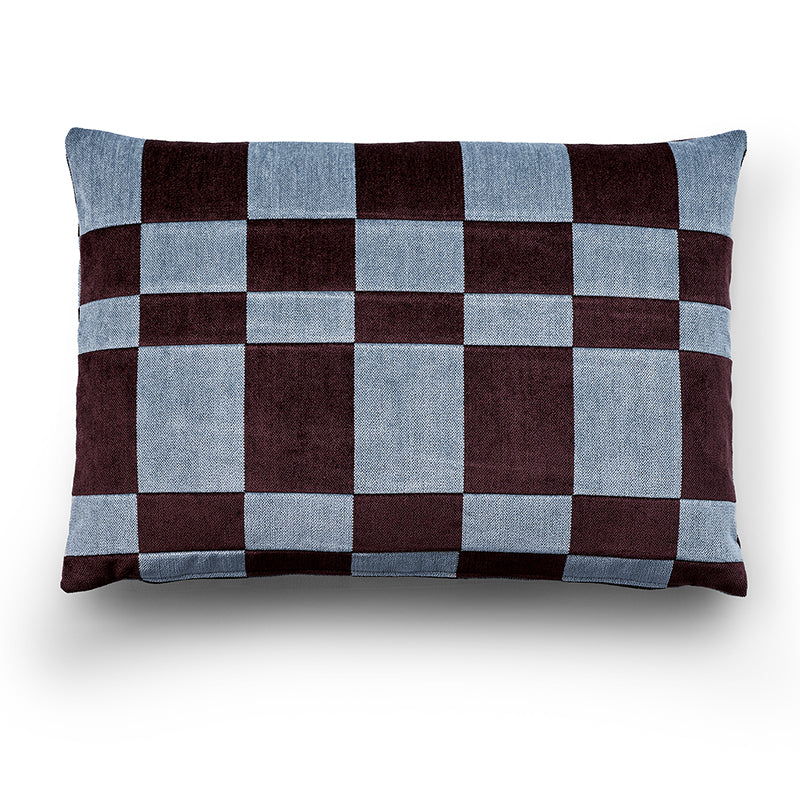 Luna cushion in burgundy and blue