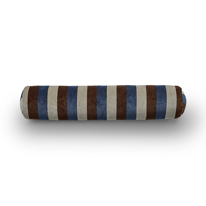 Ember cylindrical cushion in blue, brown, and beige