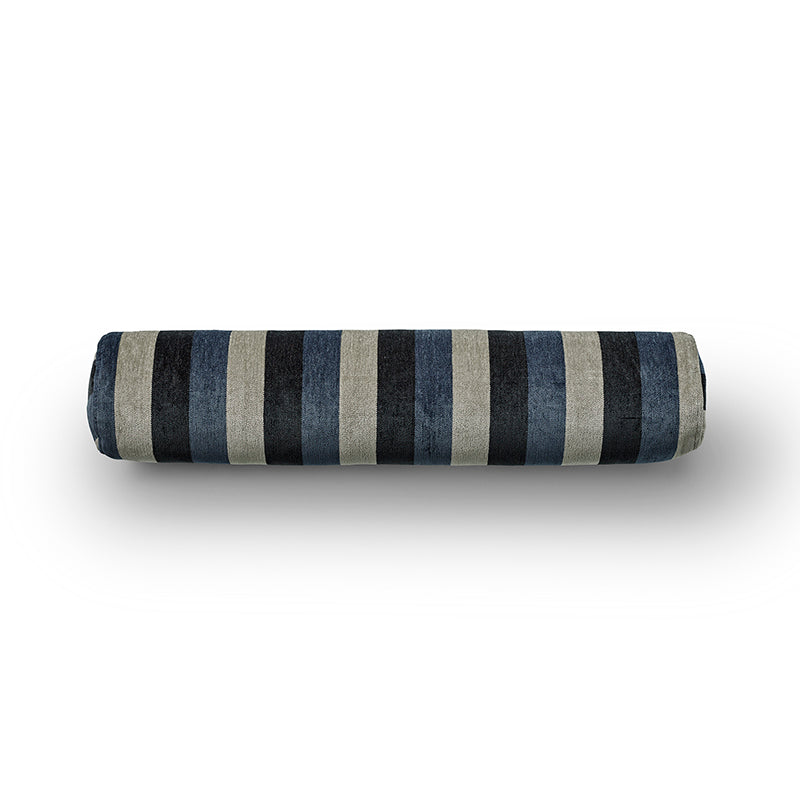 Ember cylindrical cushion in blue, black, and grey