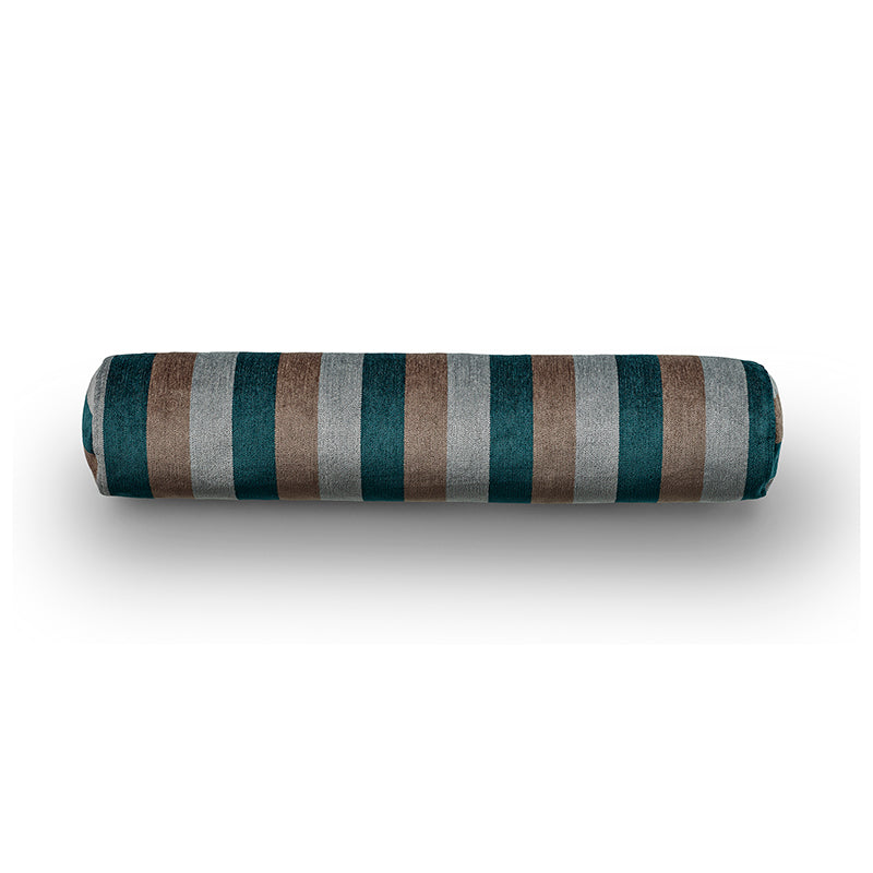 Ember cylindrical cushion in teal, brown, and grey