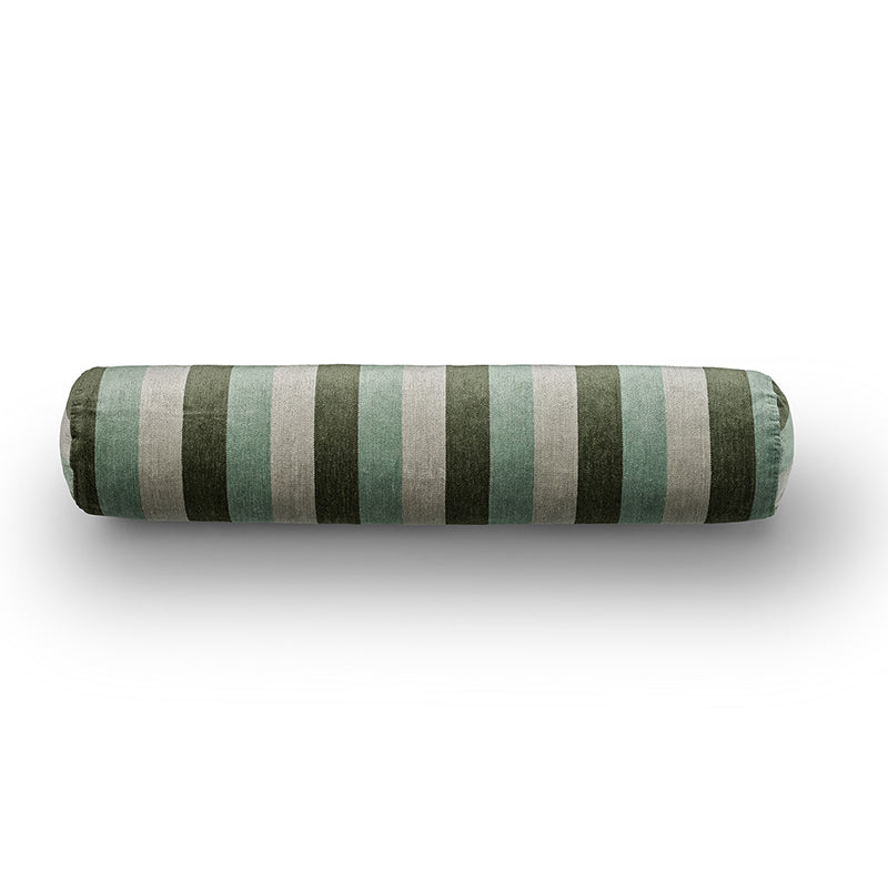 Ember cylindrical cushion in green and grey