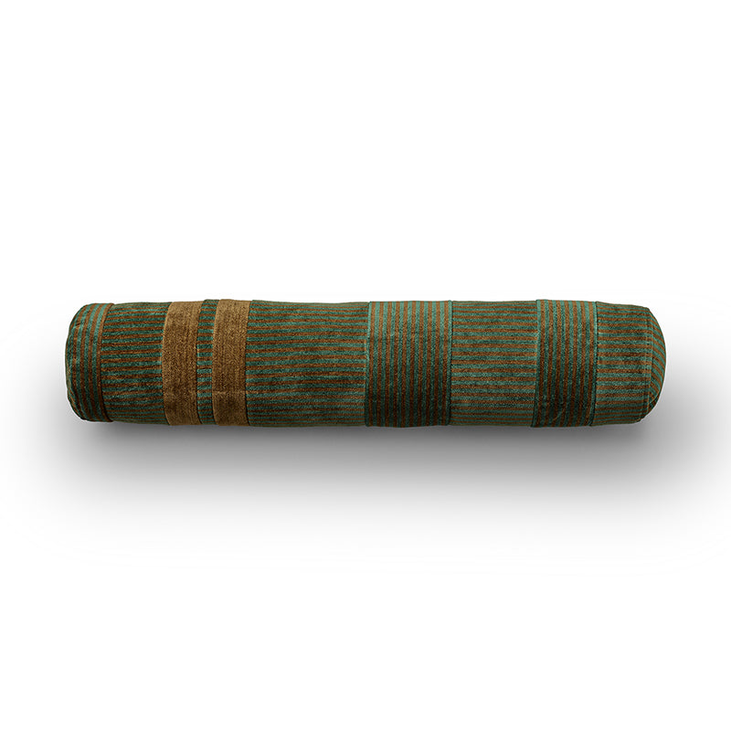 Gale cylindrical cushion in green and brown