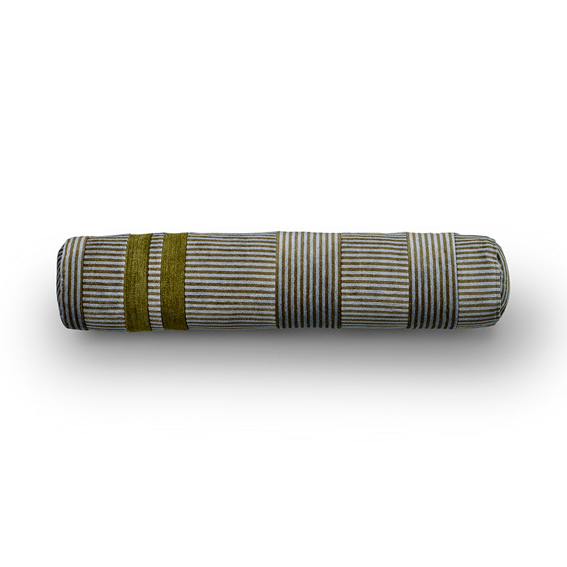 Gale cylindrical cushion in olive green and light blue