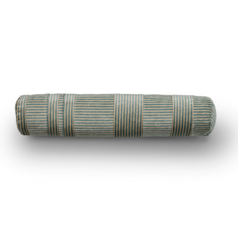 Crest cylindrical cushion in beige and blue