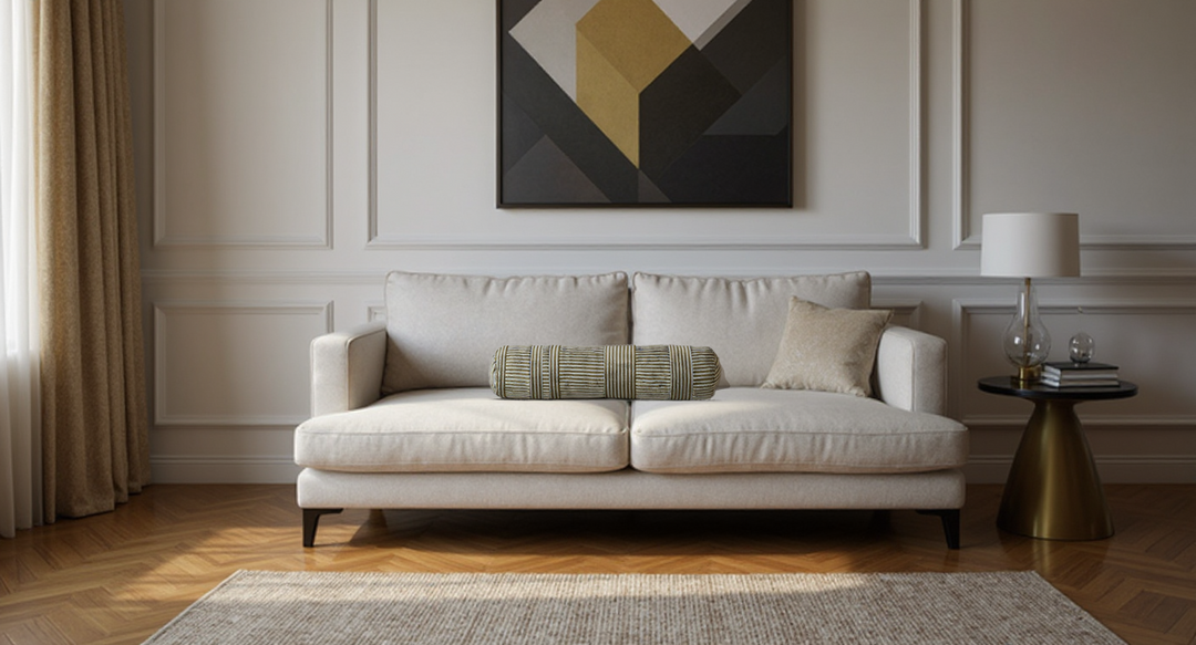 Eilersen Crest Brown-Light Blue Cushion – Elegant Stripes for Modern Homes