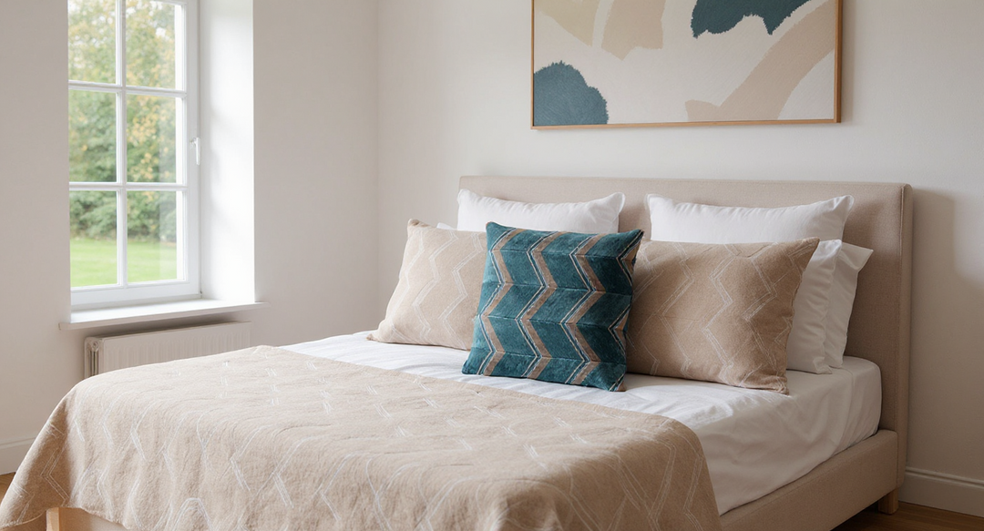 Eilersen Blaze as a decorative pillow for a bed.